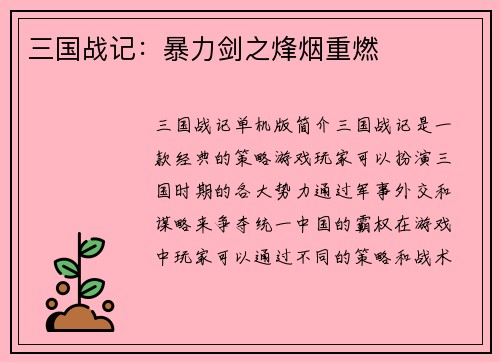 三国战记：暴力剑之烽烟重燃